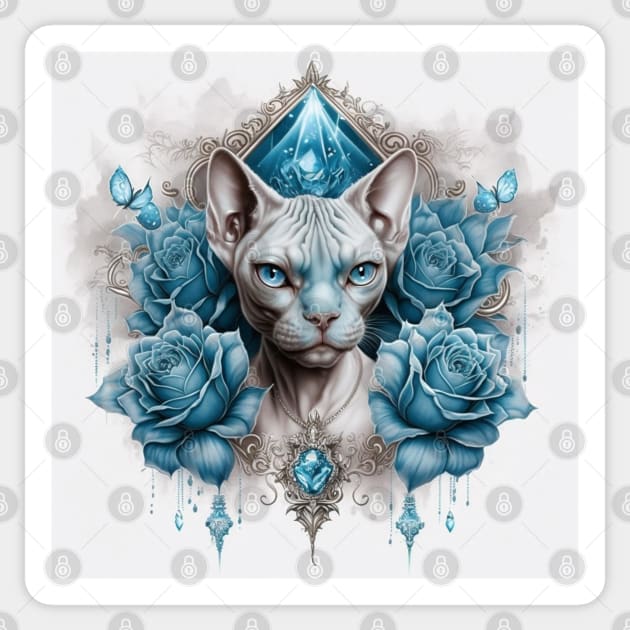 Sphynx And Roses Sticker by Enchanted Reverie